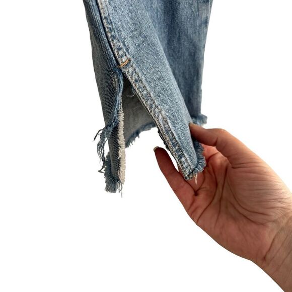 Zara High Rise Straight Leg Split Seam Distressed Light Wash Jeans Size 12 - Picture 6 of 7